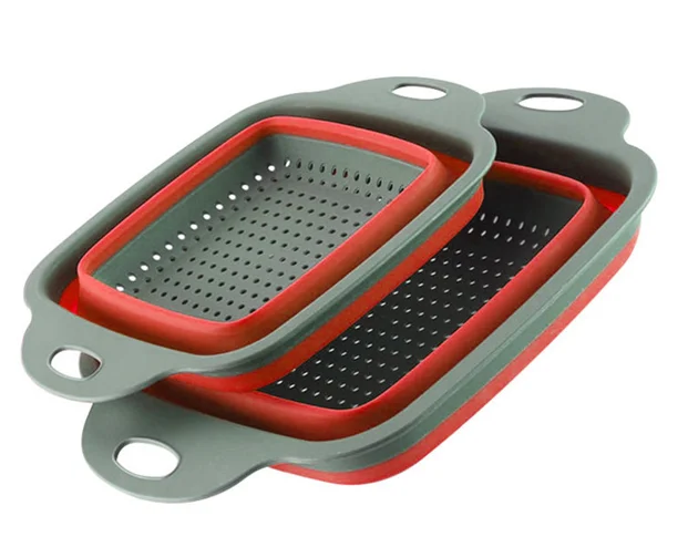 2pcs/pack Silicone Double Layer Drain Basket Square Multifunctional Foldable Retractable Folding Cleaning Fruit Basket