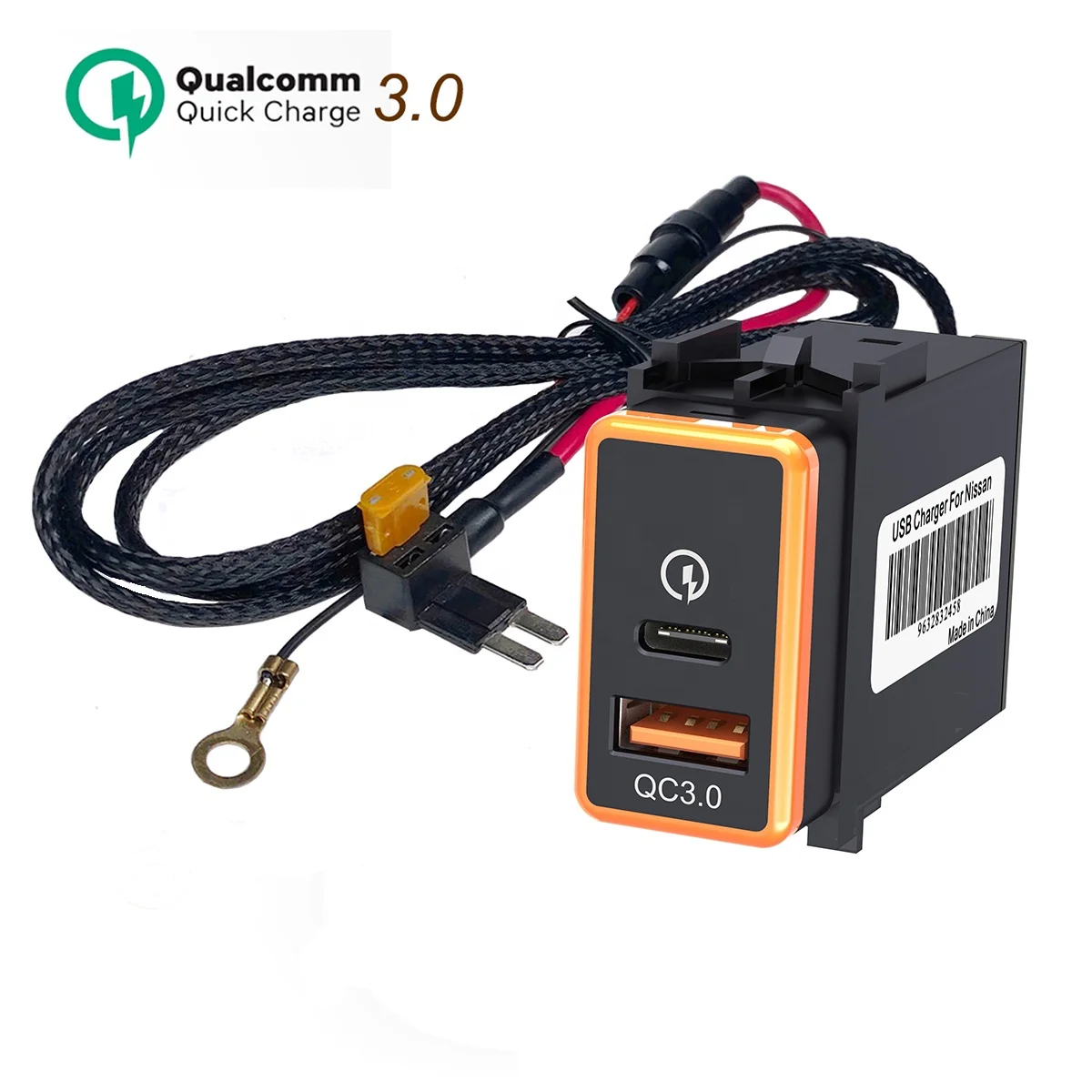 Car Charger PD + QC3.0 Port Type-C Socket Car USB Voltage Display Electronic Fast Charging forNissan for iPhone Huawei