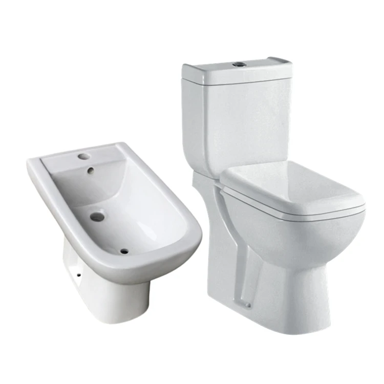 Sanitary ceramic square shape bidet toilet seat two piece close coupled toilet with bidet