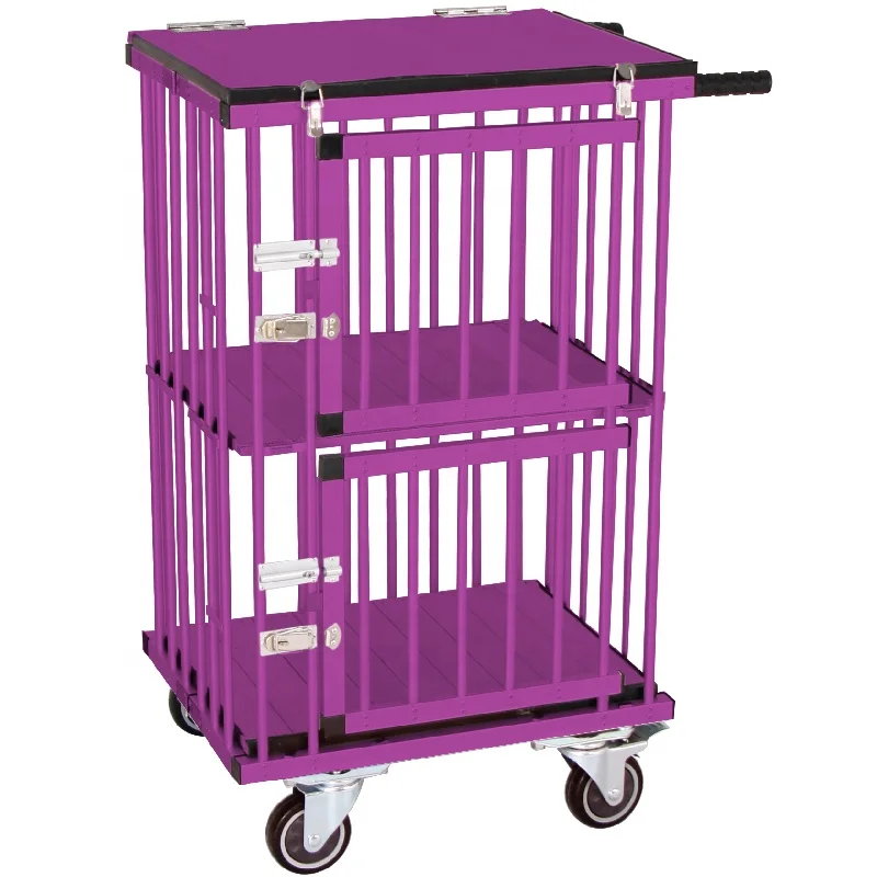 Dog show trolley aluminum cage pet carrier wheels portable two doors dog show trolley