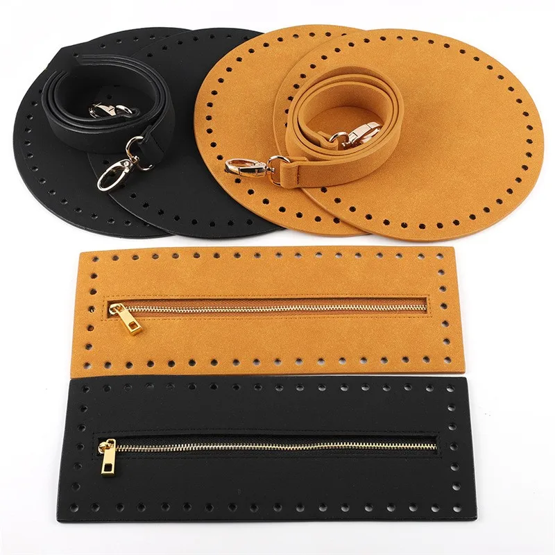 PU Leather DIY Crochet Bags Making Accessories with Round Bottoms Top Zipper Cover Bag Strap for Handbags Purses Bags