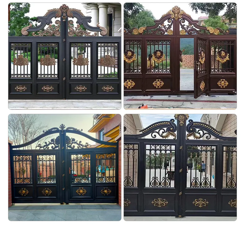 Golden paint outdoor decoration fence cast aluminium gates designs courtyard gate