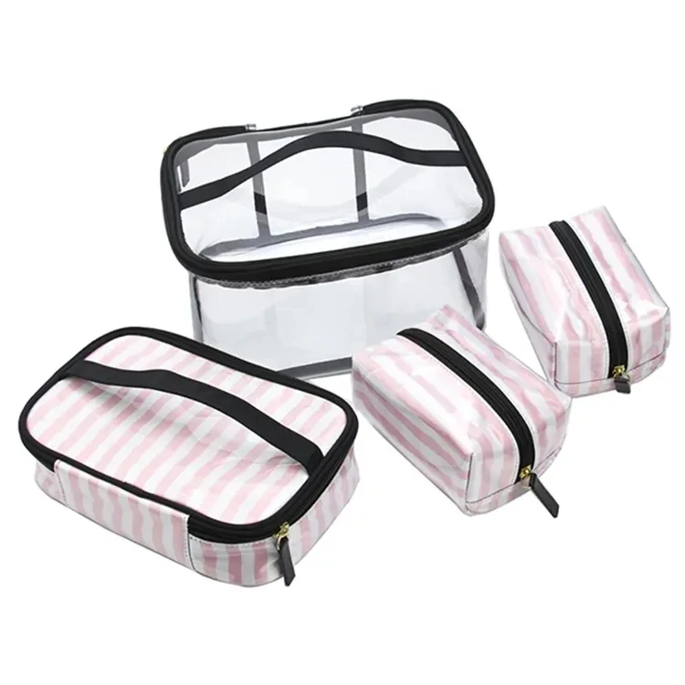 4 IN 1 Portable Clear Transparent PVC Makeup Pouch Cosmetic Bag Cheap Travel Toiletry Kit