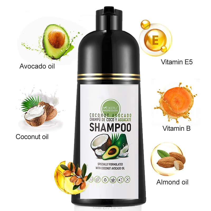 Accept Customize Logo Mokeru 500ml Natural Plant Coconut Oil Avocado Hair Dye Shampoo For Covering Gray Hair Shampoo