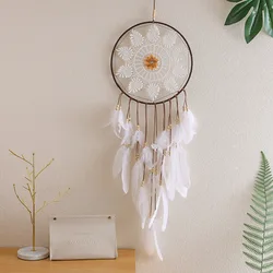 White Bohemian Feather Dream Catcher Home Decoration Wall Hanging Decor For Bedroom Traditional Circular Net