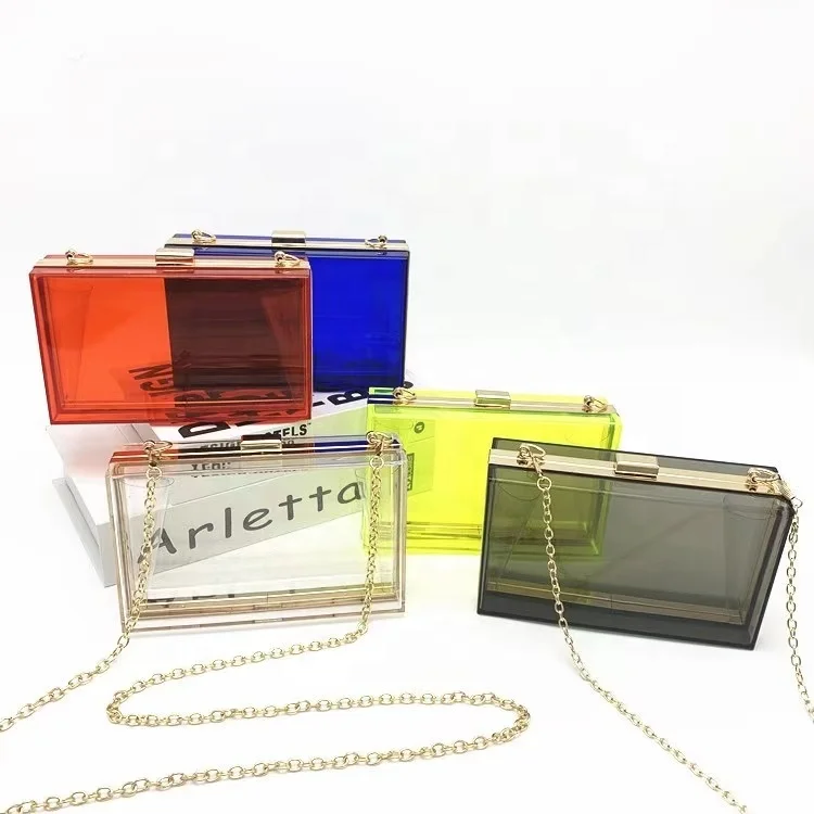 
Transparent Acrylic Clutch Bag Clear Crossbody Evening Chain Box Purse Handbag 