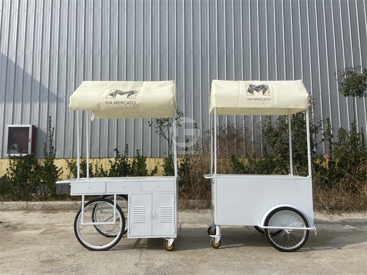 CE cert Outdoor Sale Candy Cart Mobile Kitchen Mini Food Trailer Juice Milk Hot Dog Trolley Ice Cream Push Cart Bike