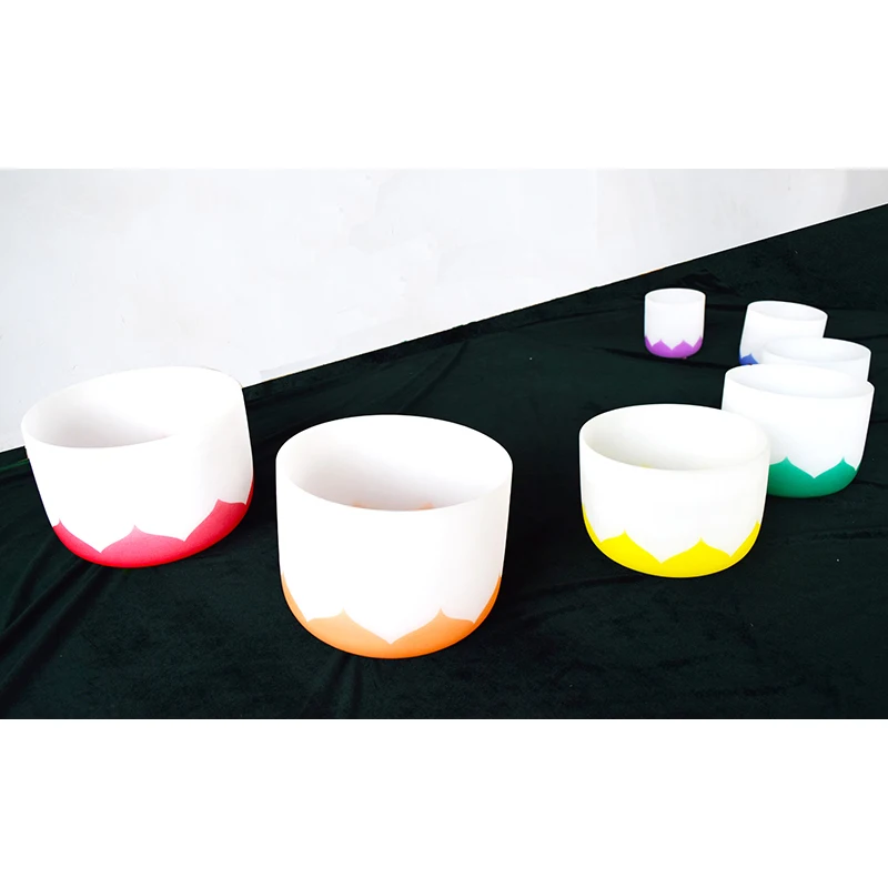 free mallets Chakra mark Lotus Flower Singing Bowl  Set  432 HZ Color gradient 7pcs of 6-12inch Crystal Singing Bowls