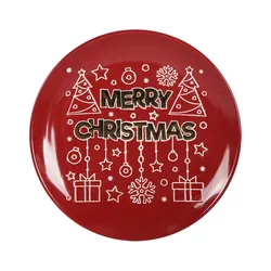 Holiday best-selling tableware manufacturers wholesale Christmas text pattern metal glaze ceramic salad plate