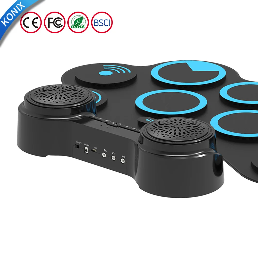 Konix Professional hot selling devil fish silicon pad Two big speaker roll up drum kit digital drum set with battery