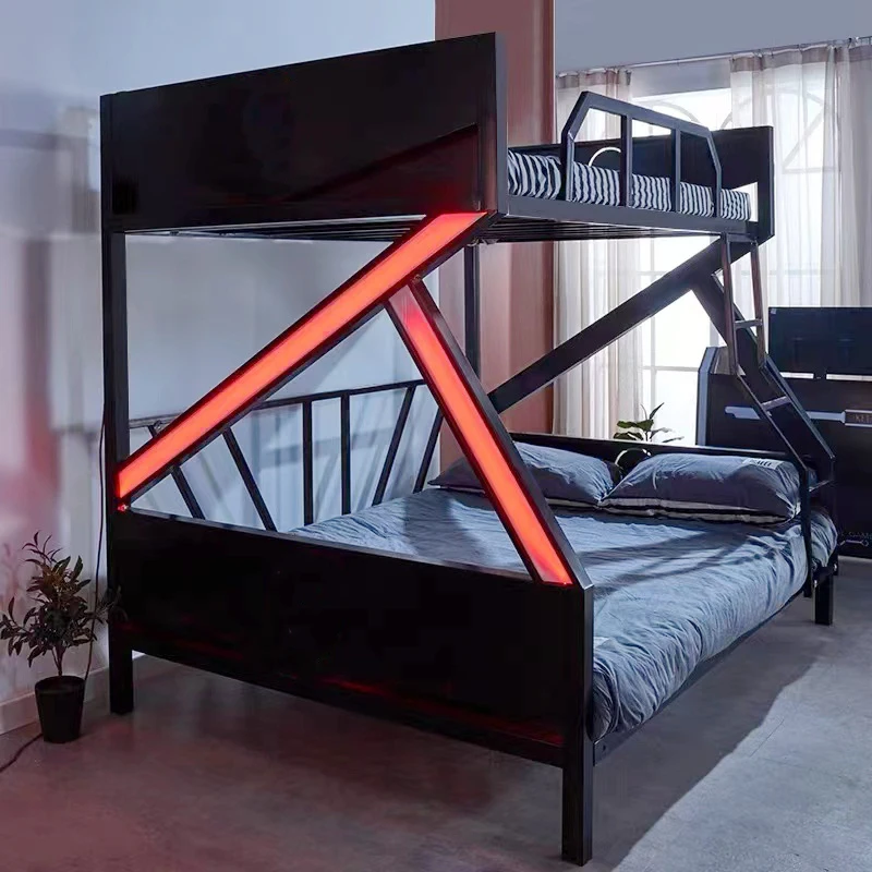 High Quality Double Deck Dormitory Bed Student Furniture Bed Metal Bunk Bed with Lamp for Adult