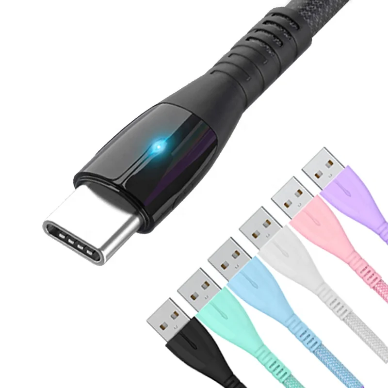 66W Fast 3A Nylon Braided Date Cable V8 Micro USB C Mobile Charger Cable