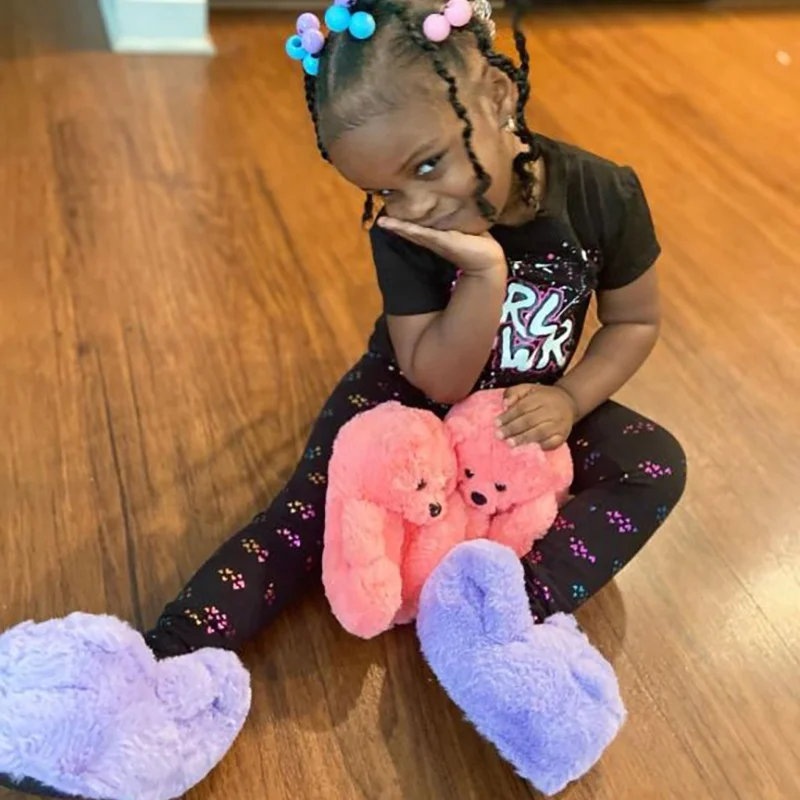 MMX62 18cm Children Cute House Slippers 18 And 20Cm Kids Teddy Bear Slippers