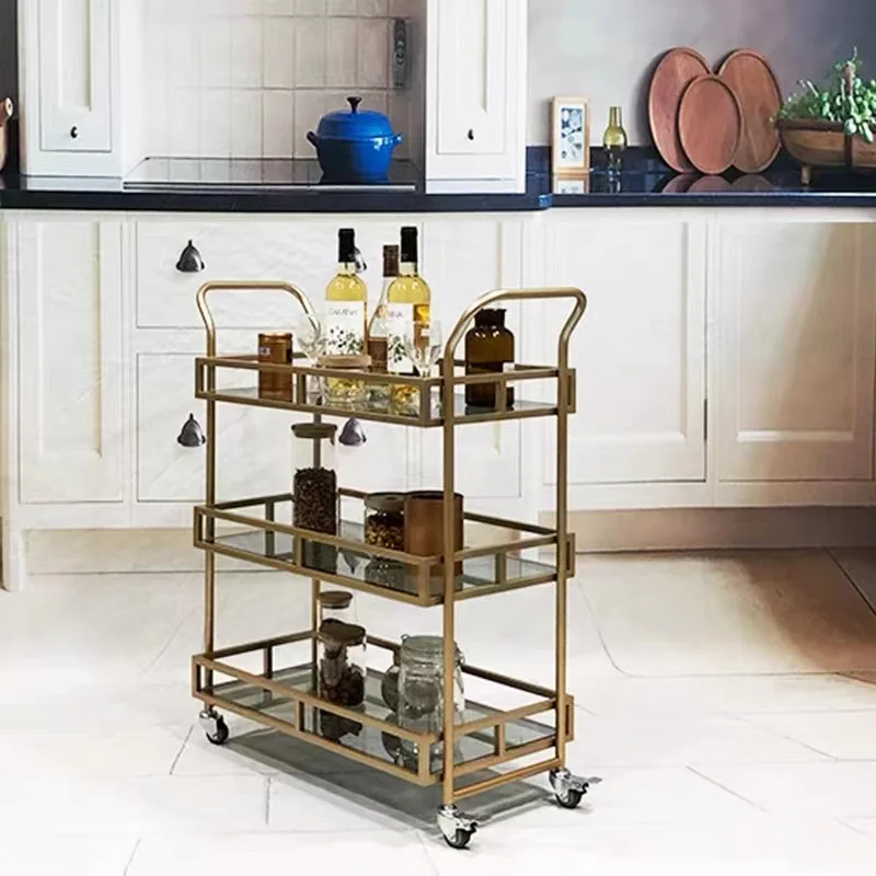 Nordic Gold Dining Car Hotel Kitchen Mobile Trolley Three story Beverage Car Home Restaurant Fruit Beverage Car