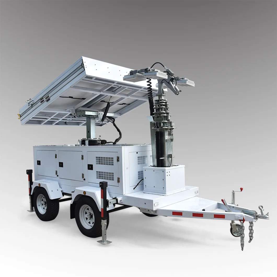 Large battery capacity mobile solar light tower with LED lights