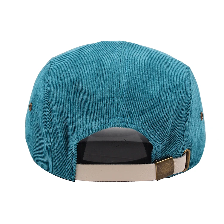 custom blue embroidery camp hat corduroy 5 panel camp cap