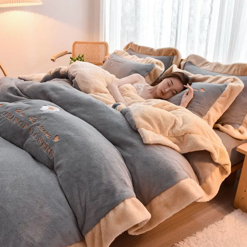 Warm Velvet Duvet Bedding Set King Size Quilt Comforter Bed Sheet Duvet 4pcs Bedding Sets for Winter