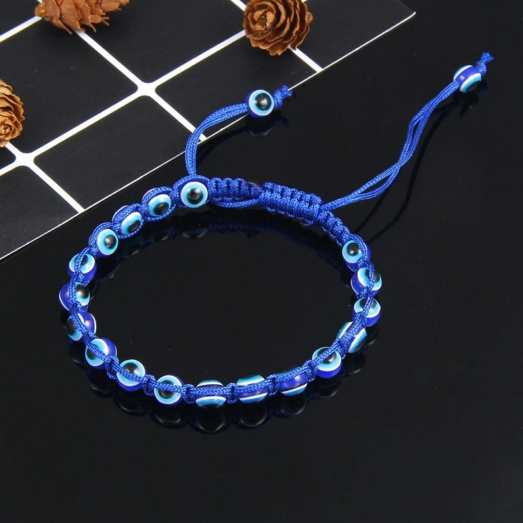 G475 Women Jewelry Adjustable Rope Turkish Blue Bracelet Handmade Woven Braided Bead Eyes Bracelets