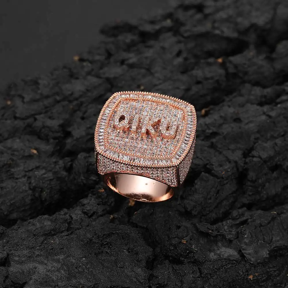 Custom Name Big Hip Hop Iced Out Diamond Rings 18K Gold Plating Bling Zirconia Large Ring For Men