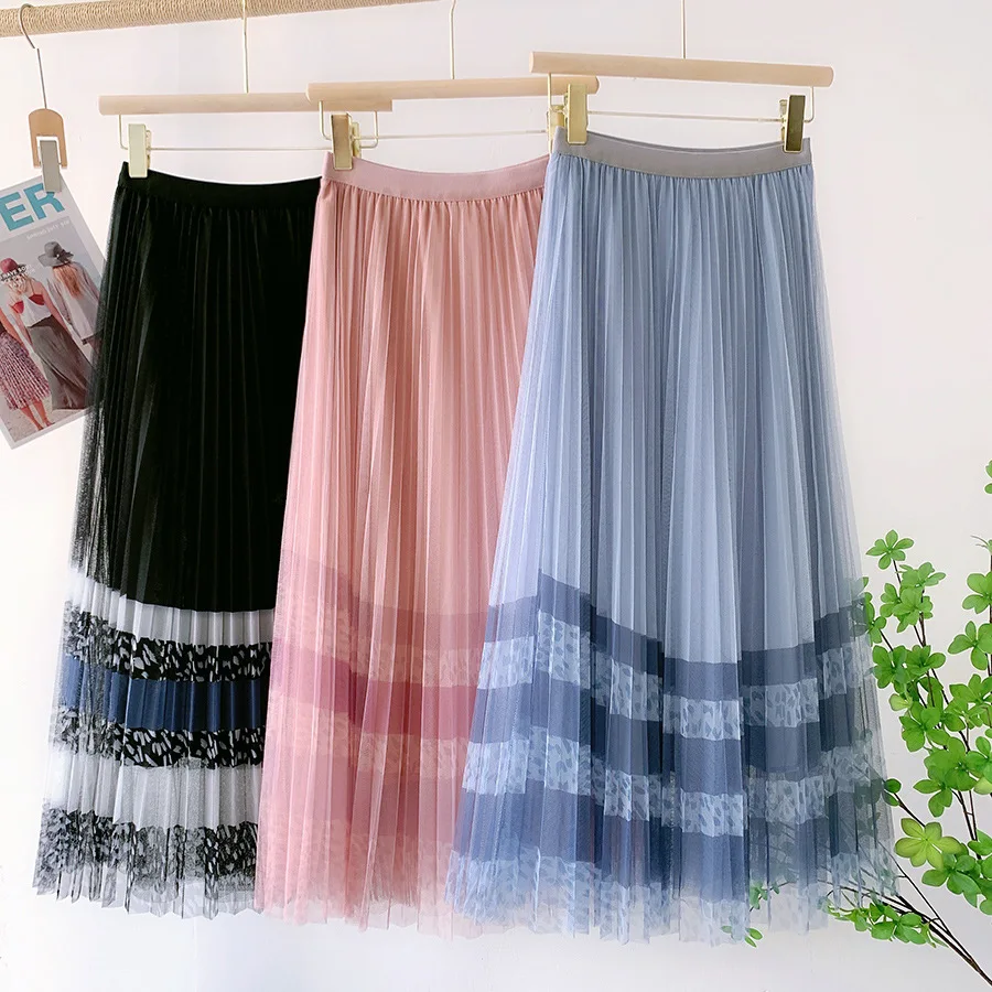 Wholesale Fashion Skirts Women Solid Color Custom Print A-line Full Long Pleated Skirt For Women