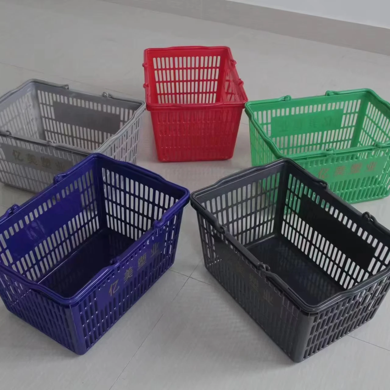 retail shop supermarket single handle plastic rolling shopping basket