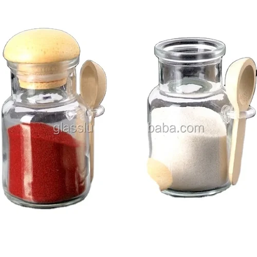 Wholesale glass jar wooden lid with spoon