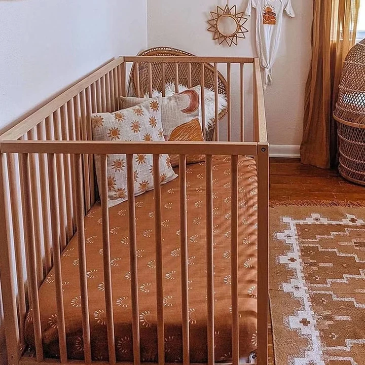 Custom Digital Print GOTS Organic Cotton Baby Bamboo Muslin Fitted Crib Sheet Set Newborn Bed Bassinet Cot Sheets Baby No review