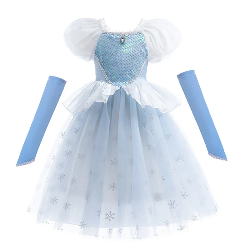 LZH Autumn New Elsa Cosplay Girls Princess Dress Carnival Halloween Costume Blue Scale Short Sleeve Ball Gown Children Clothes