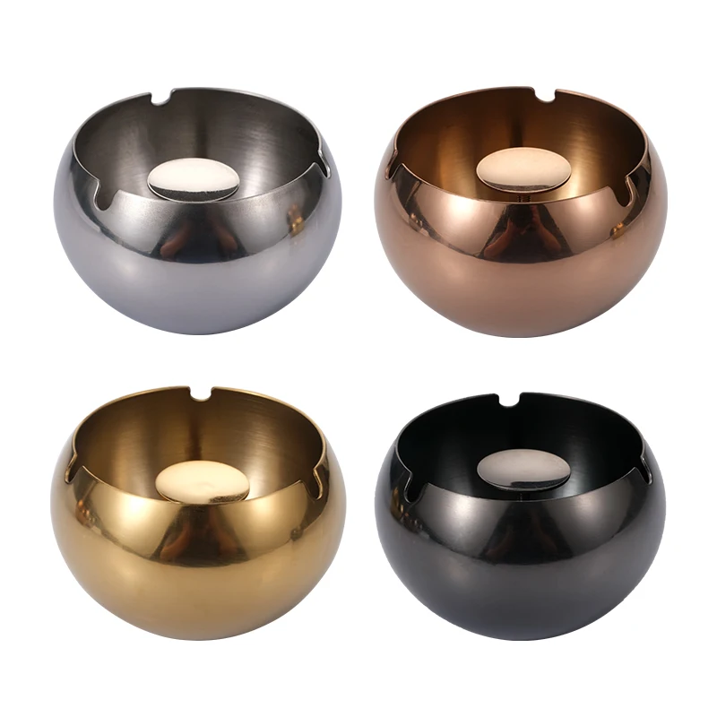 Wholesale Windproof Colored Round Smoking Cigar Tobacco Jar Custom Logo Stainless Steel Metal Ashtray for Bar KTV and  Hotel
