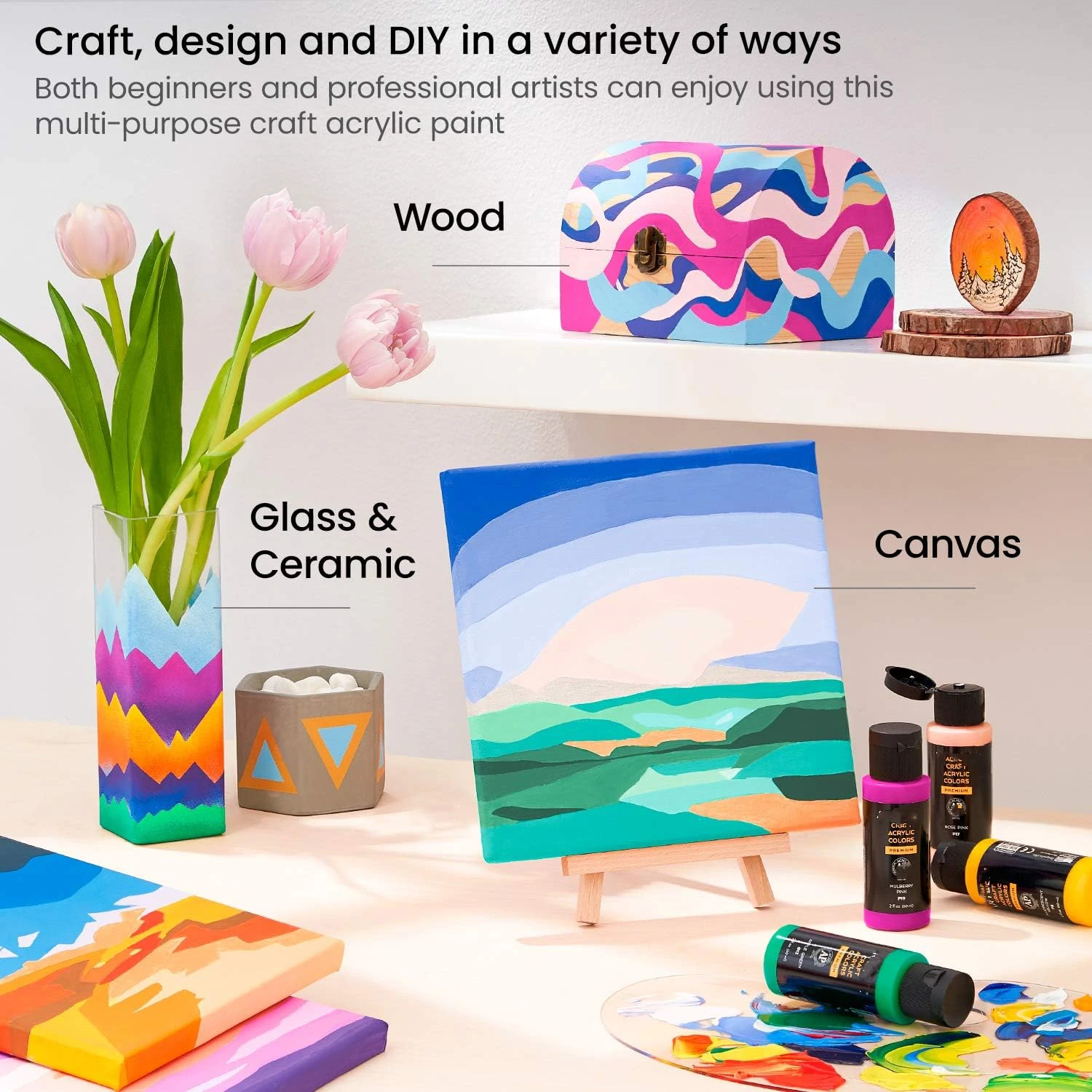 Set of 20 Vintage Tones 2.02 oz /60ml Water-Based Matte Finish for Art Projects on Glass Wood Ceramics Craft Acrylic Paint Kit