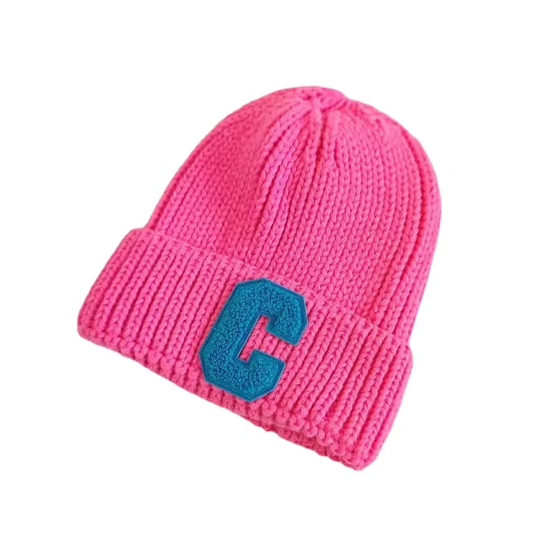 Outdoor Embroidery Custom Logo C Letter Cuff Beanie Winter Rib Knitted Beanie Hat