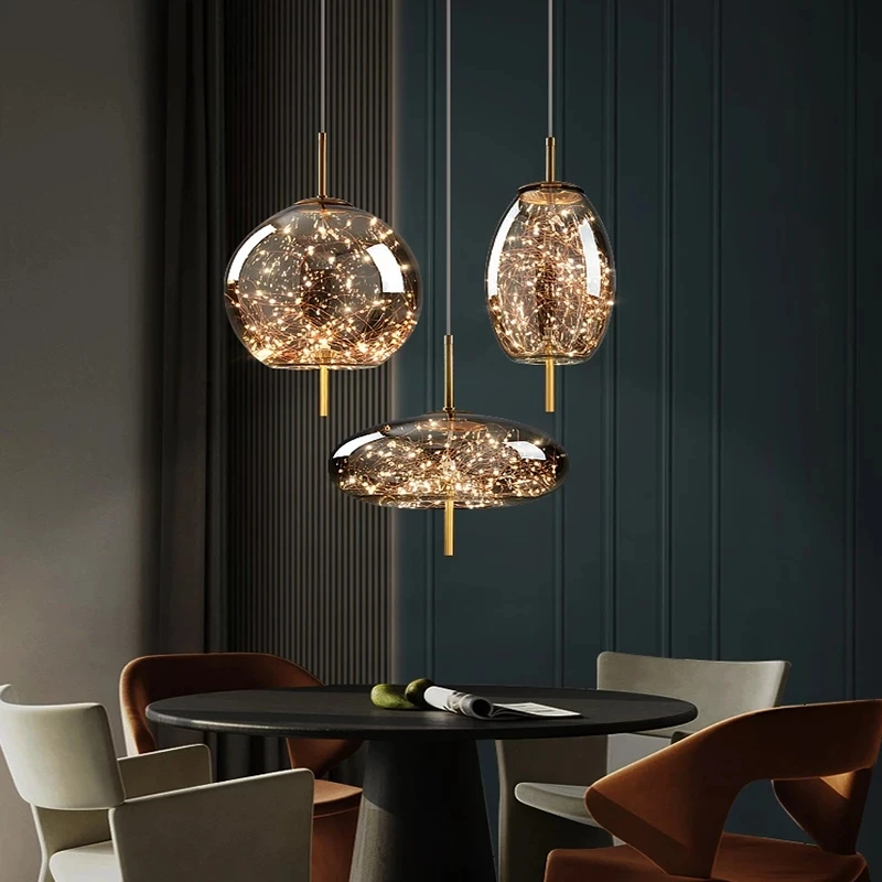 Luxury  table bar new model star  vintage hanging decorative  led chandeliers dining room single  nordic glass pendant light