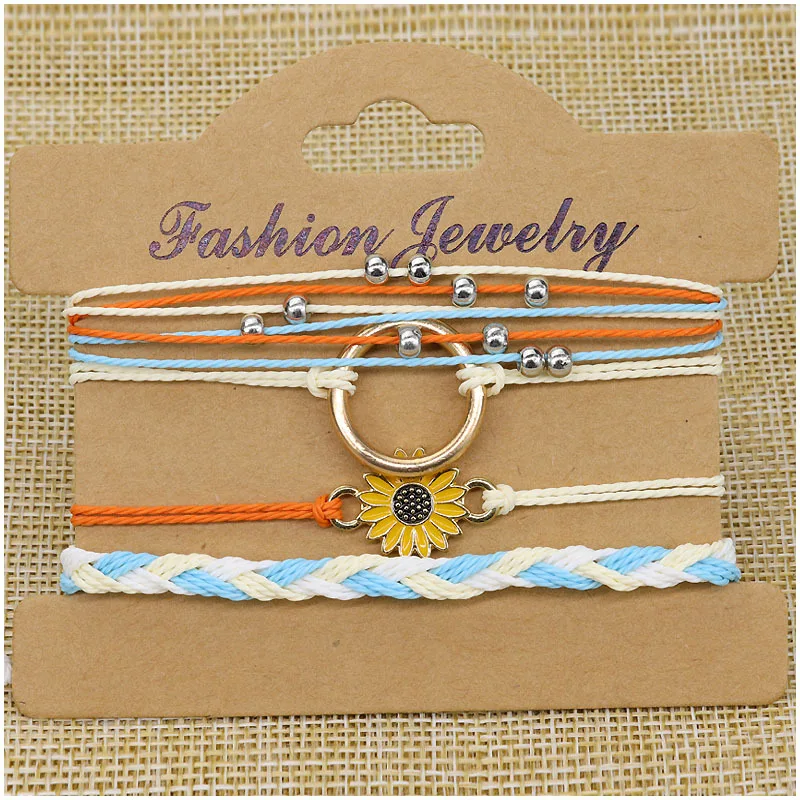 Europe and the United States popular seaside surf waterproof wax line hand-woven sunflower bracelet girl friendship hand rope
