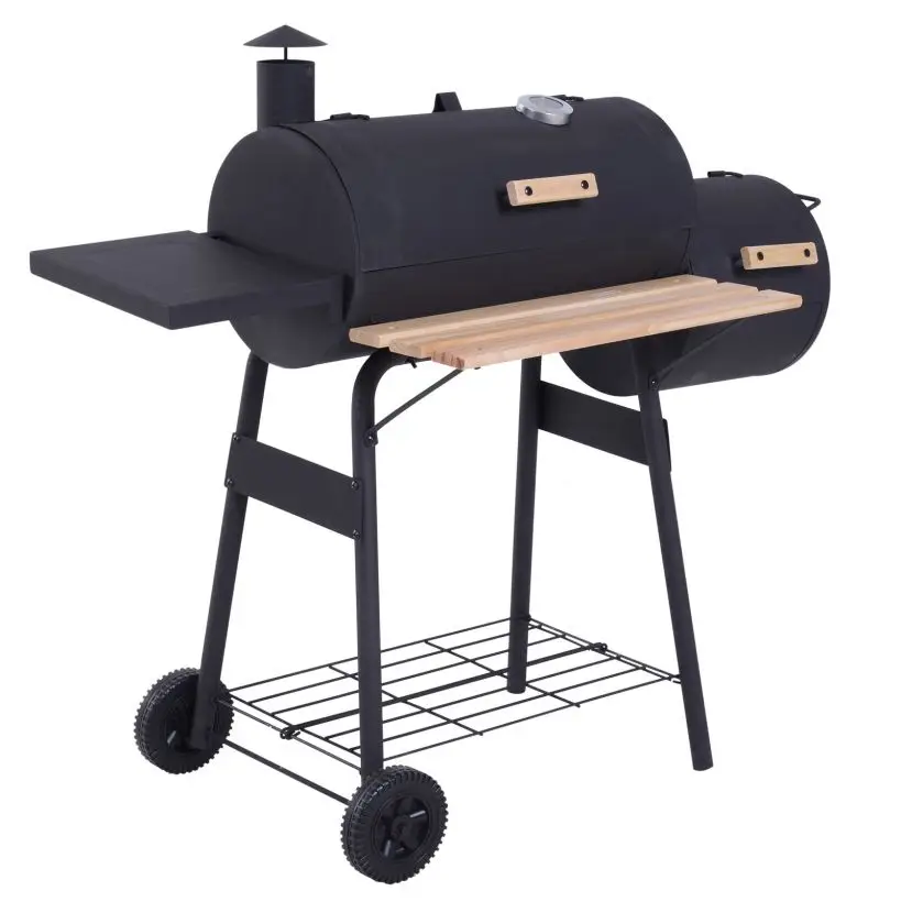 Backyard heavy duty metal barrel Charcoal BBQ Grill and Offset Smoker Trolley