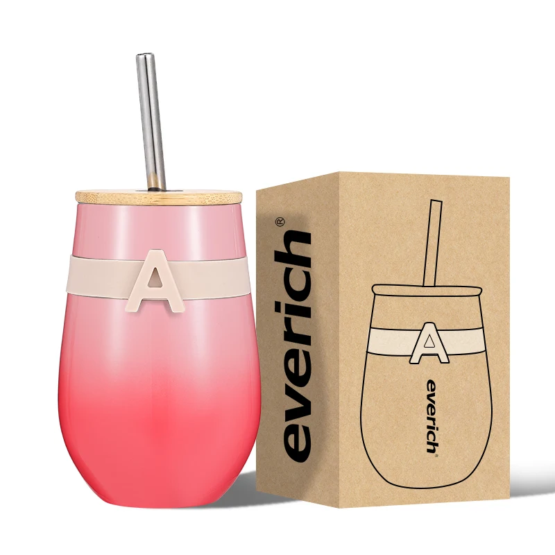 12OZ Insulated DW Stainless Steel Tumbler Double Wall Vacuum Tumbler Cup With Silicone band  Wine Mug Wood Lid