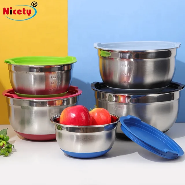 Nicety new arrival 18cm stainless steel salad bowl with rubber bottom mixing bowl kitchen for fruit camping easy to clean