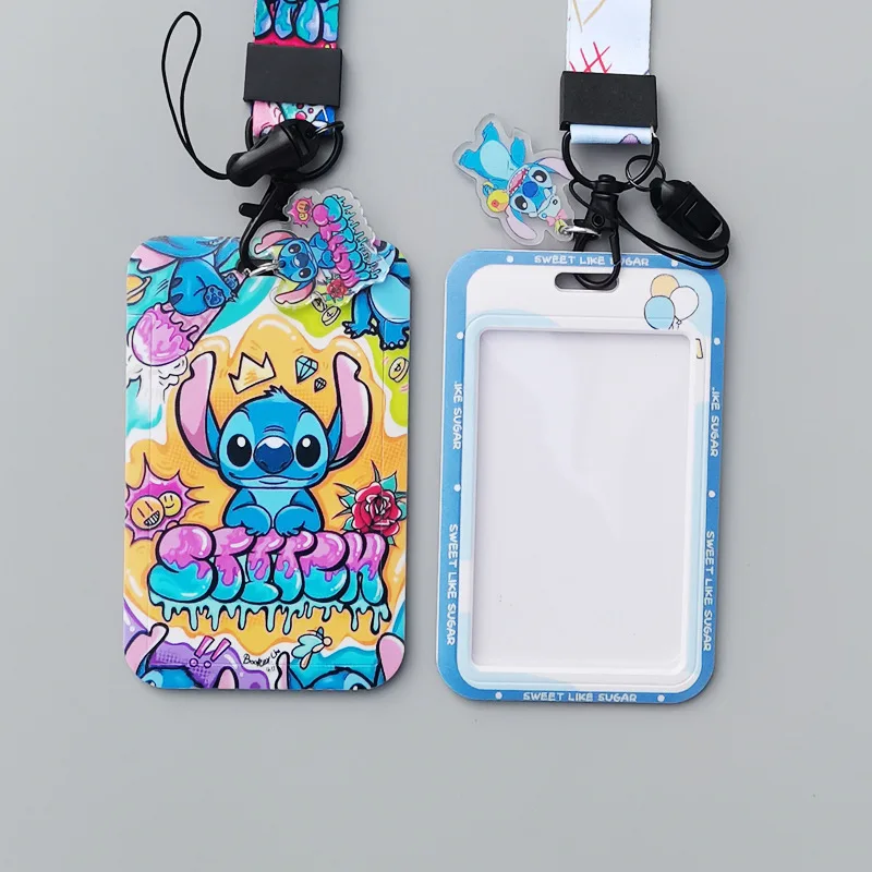 Stitch Cartoon Bus Card Holder Keychain Student Campus Card Holder Lanyard