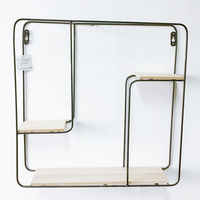 The most popular new wall rack wooden hanging iron shelf for home decor
