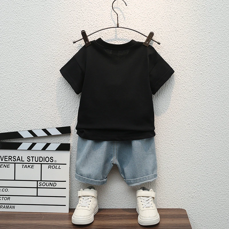 2024 Summer Handsome Baby Boys Boutique Clothing Wholesale Astronaut Short Sleeve T Shirt Jeans 2Pcs Kids Tracksuits Sets