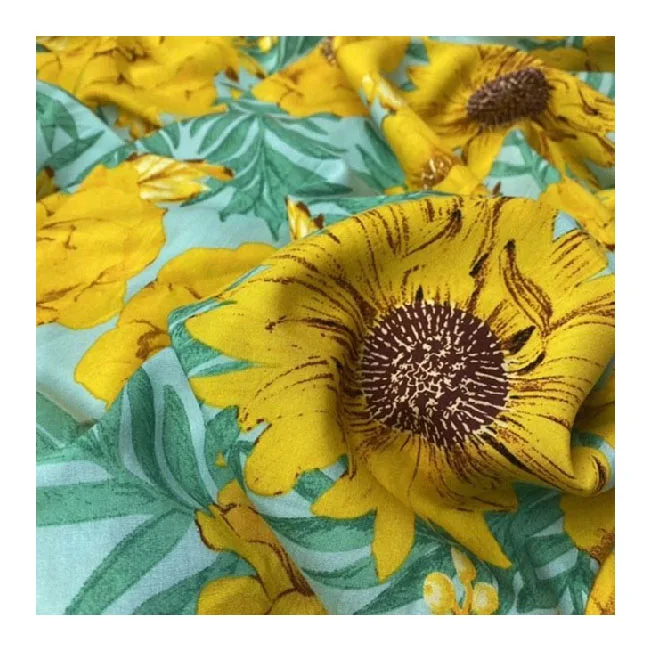 Shaoxing textile floral print viscose breathable sunflower printed 100% rayon hawaiian fabrics