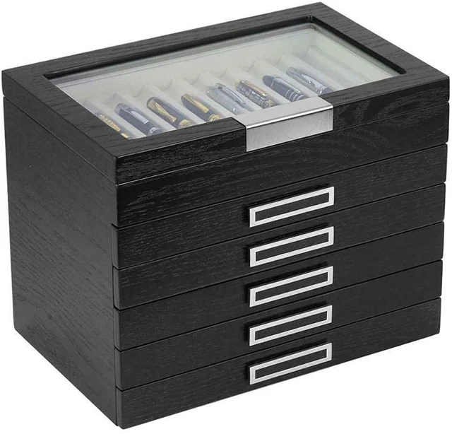 Wood Pen Storage box with 5 drawer pen wooden storage and case