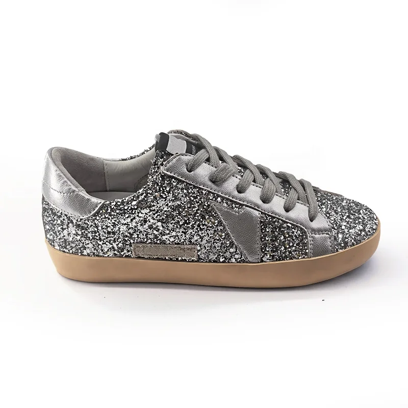 G Fashion Brand Designer Luxury Slivery Glitter Ball Star Genuine Leather Casual Sports Walking Running Men Women Sneakers Shoes