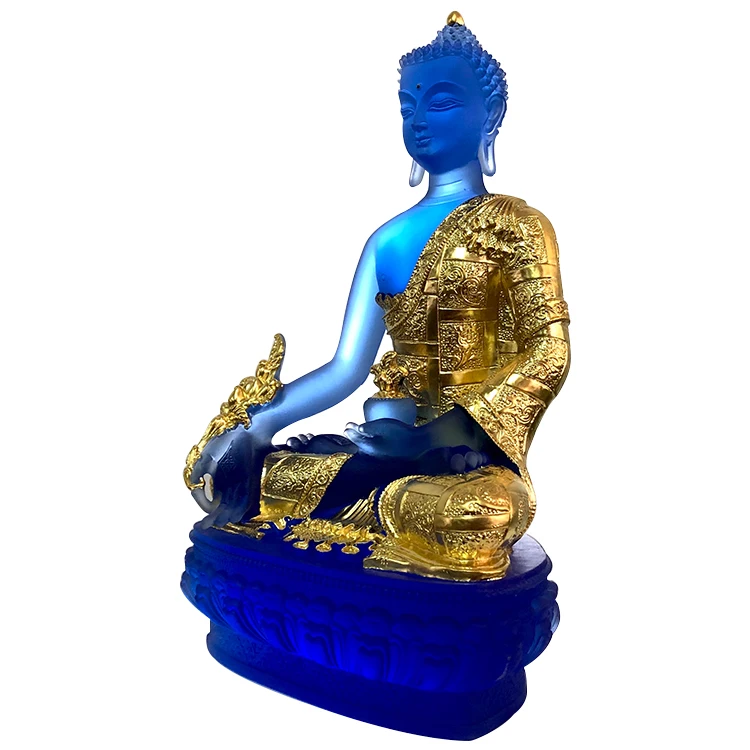 Изысканная и Красивая Традиционная статуя Будды лиули Королевская Синяя Золотая домашняя декорация Будда медицина