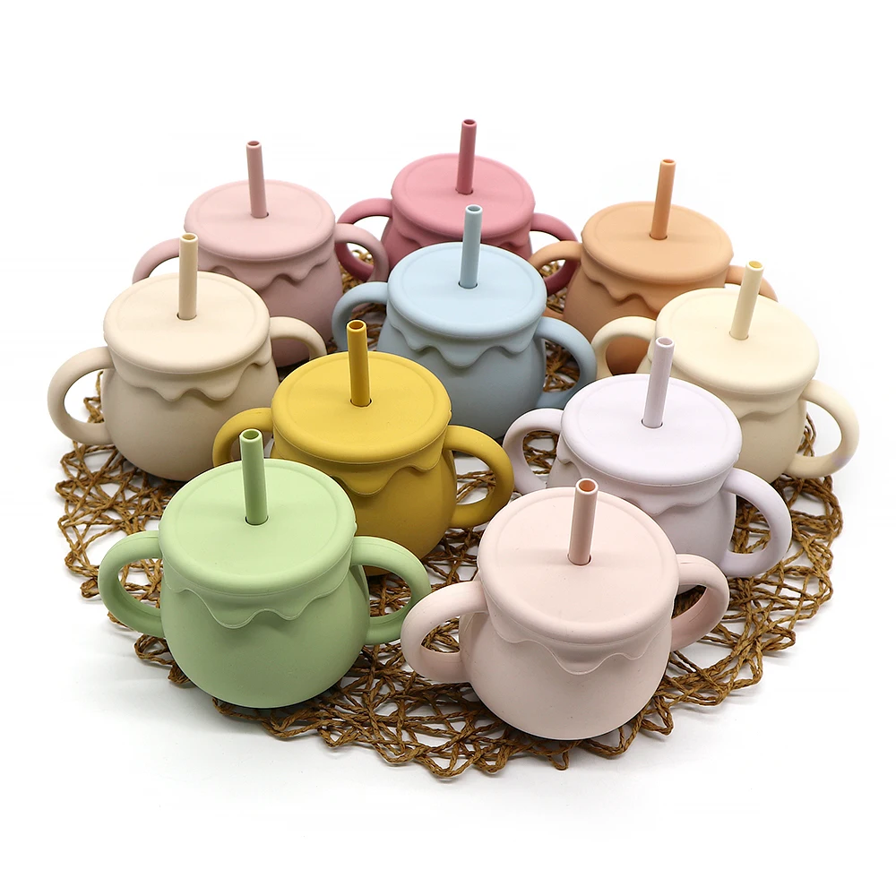 Factory New Silicone Baby Cups Children Toddler Sippy Cups BPA Free Baby Training Silicone Cups with Straws For Infant