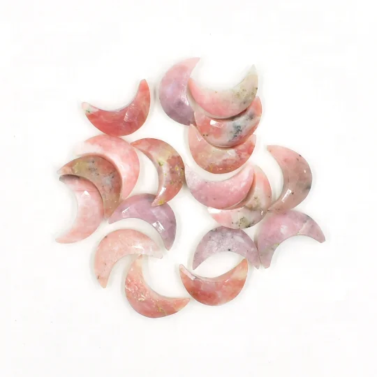 Carved Pink Opal Crescent Gemstone, Fancy Gemstone Moon Carving, Healing Crescent Stone For Jewelry