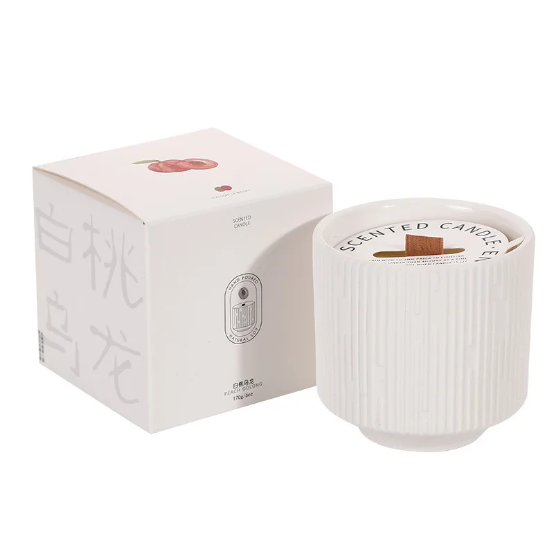 Custom simple style ceramic cup scented candle net red creative incense Tibetan poetry soybean wax wood core ceramic cup candle