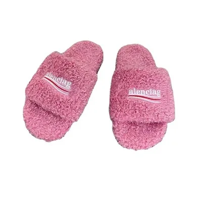 
 Популярные высококачественные женские модные тапочки, большие размеры, искусственный мех, тапочки с открытым носком, пушистые шлепанцы, распродажа  