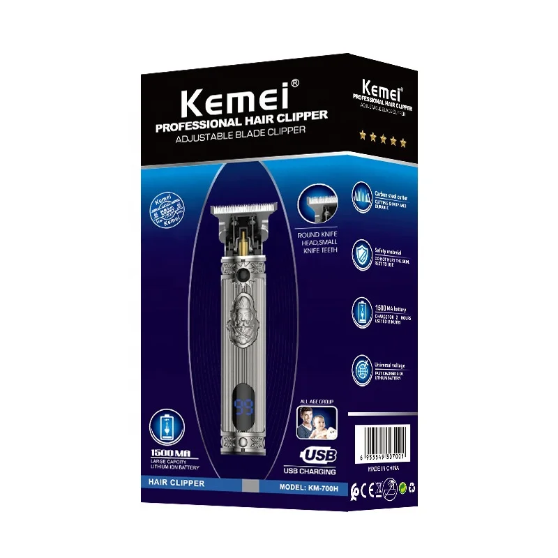  Kemei-700H USB аккумуляторная электрическая машинка для стрижки волос с ЖК-дисплеем Профессиональный Мощный Парикмахерская Мужская