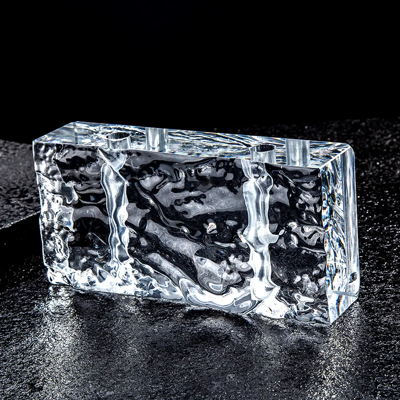 solid Building Wholesale Eco-friendly Factory Price Clear One-side Ice Pattern glass Bricks Perforation crystal Glass Block