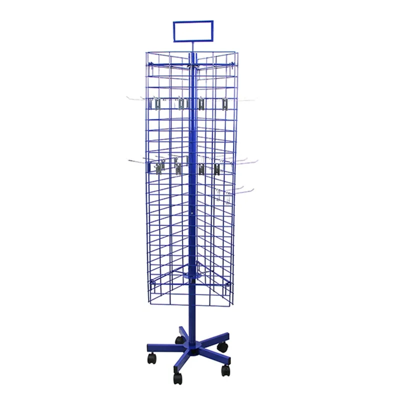 New Arrival Spinner Three-side Metal Grid Panel Floor Display Rack for Hanging Accessories
